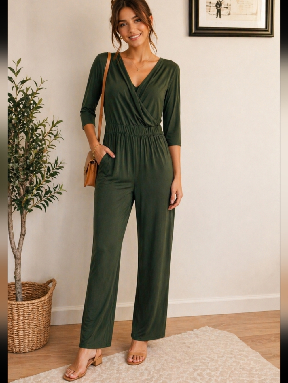 Petite Assembly Small Olive Gteen Jumpsuit Straight Leg NEW !!